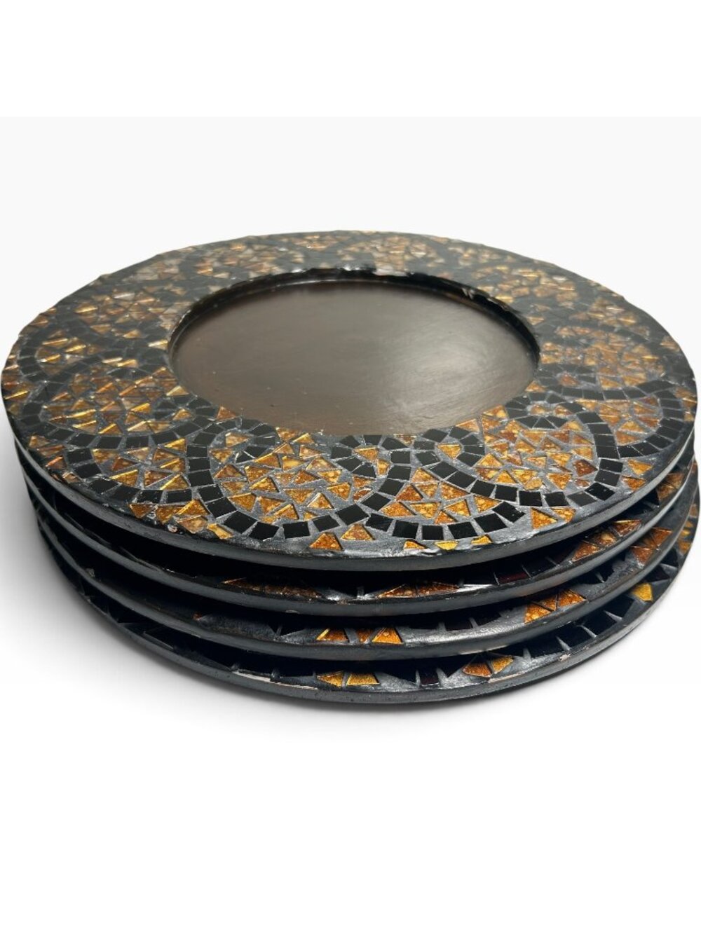 Pier 1 Imports Glass Autumn Mosaic Charger Plates Set 4 Gold Amber Black 13" - Picture 8 of 15